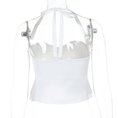 Halter self tie ruched mesh solid top