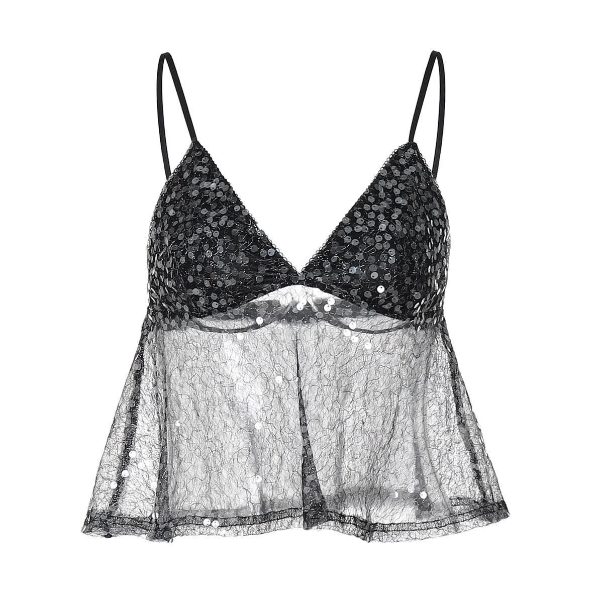 Glitter v neck backless cami top