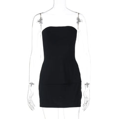 Slit irregular backless solid tube mini skirt set
