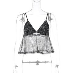 Glitter v neck backless cami top