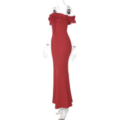 Ruffle off shoulder self tie solid midi dress