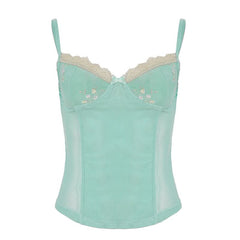 Bowknot lace hem v neck ruffle mesh top