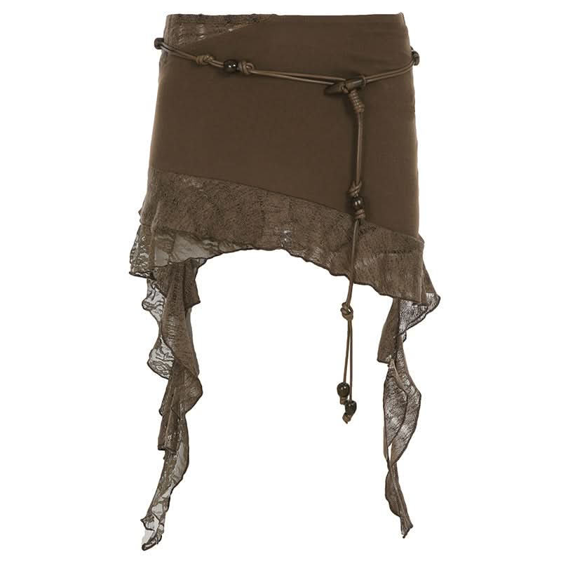 Irregular ruffle beaded solid mini skirt