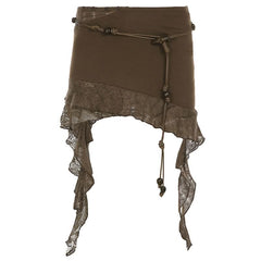 Irregular ruffle beaded solid mini skirt