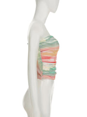 Ruched mesh print zip-up tube top