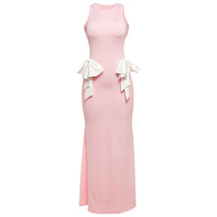 Crewneck bowknot hollow out cut out maxi dress