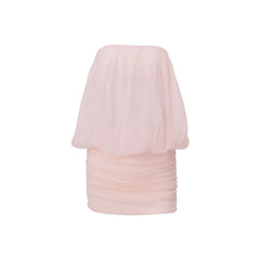 Ruched mesh backless solid tube mini dress