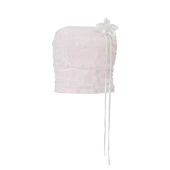Ruched flower applique lace tube top