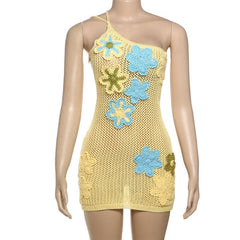 One shoulder irregular hollow out self tie cut out mini dress