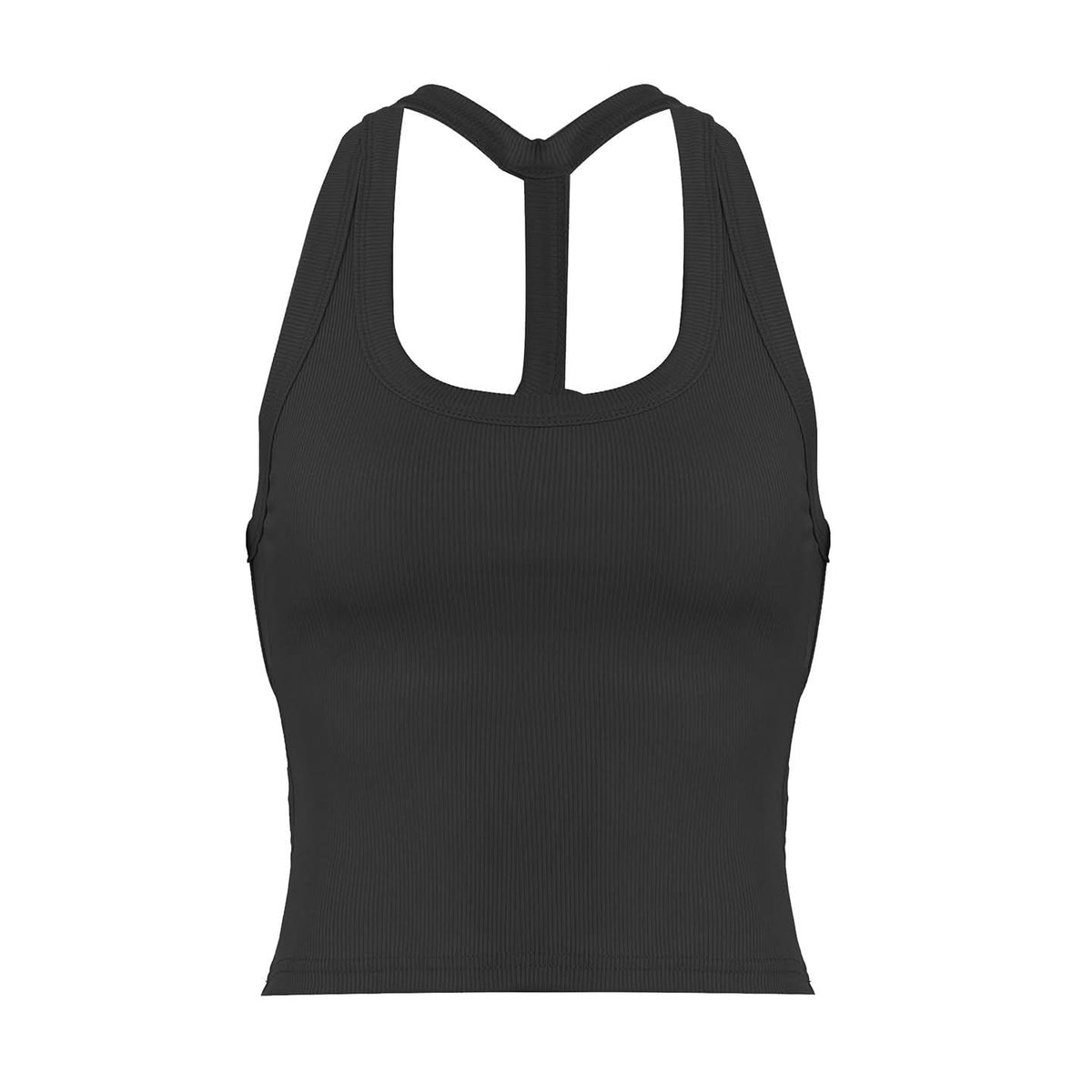 Ribbed u neck hollow out solid cut out top