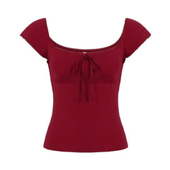 Cap sleeve square neck self tie solid top