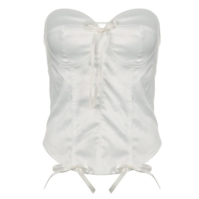 Bowknot sweetheart neck satin self tie tube top