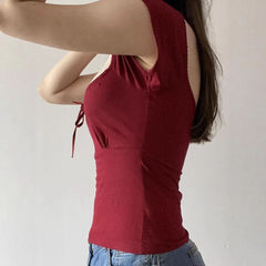 Cap sleeve square neck self tie solid top