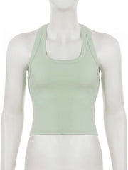 Ribbed u neck hollow out solid cut out top