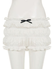 Bowknot ruffle ruched low rise short pant