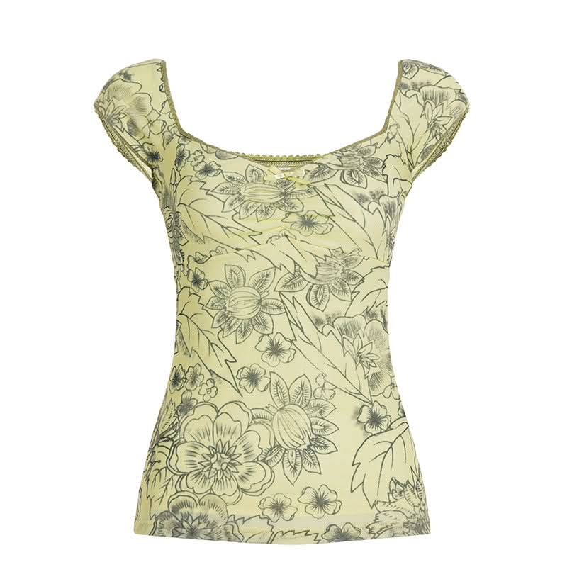 Cap sleeve v neck flower print bowknot top