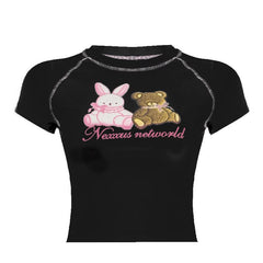 Stitch short sleeve crewneck rabbit bear pattern top
