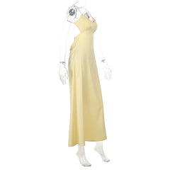 Cross back v neck satin ruched cami maxi dress