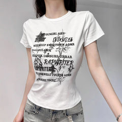 Crewneck short sleeve letter print top
