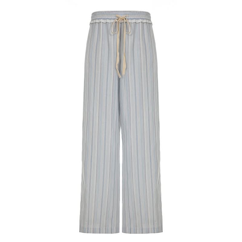 Striped ruffle drawstring wide leg pant