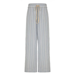 Striped ruffle drawstring wide leg pant