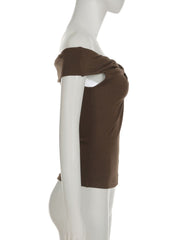 Off shoulder ruched knotted solid top