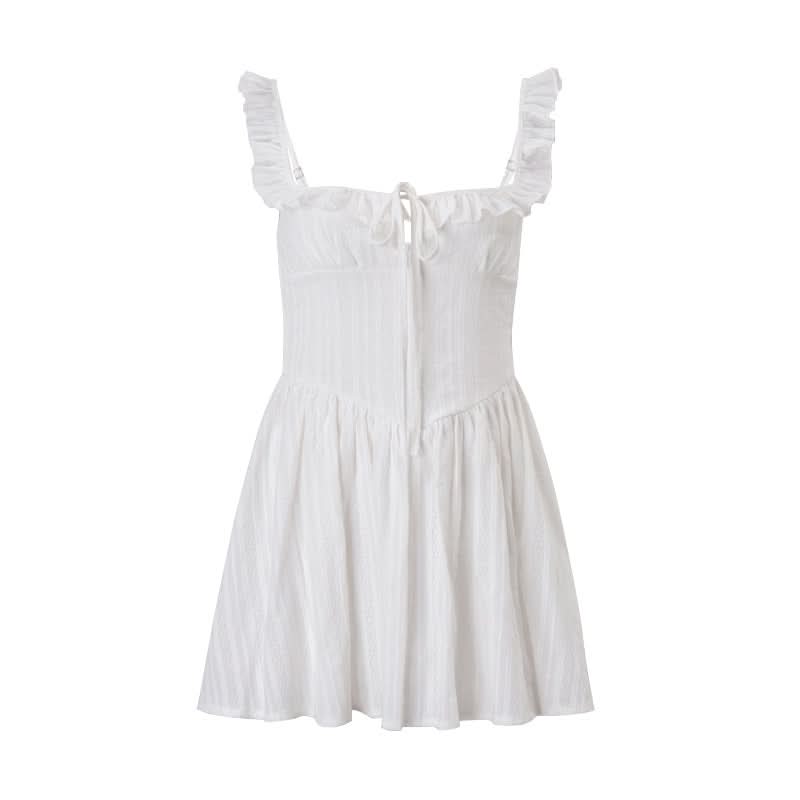 Square neck ruffle smocked cami mini dress