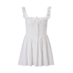 Square neck ruffle smocked cami mini dress