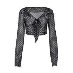 Polka dot long sleeve v neck crop top