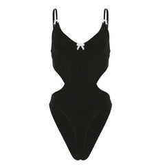 Bowknot hollow out cami bodysuit