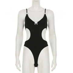 Bowknot hollow out cami bodysuit