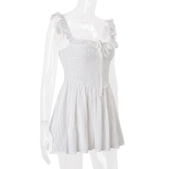 Square neck ruffle smocked cami mini dress