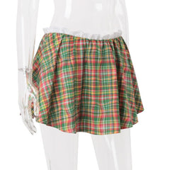 Plaid lace hem mini skirt