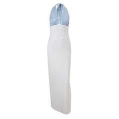 Halter backless contrast maxi dress