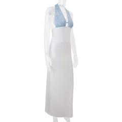 Halter backless contrast maxi dress