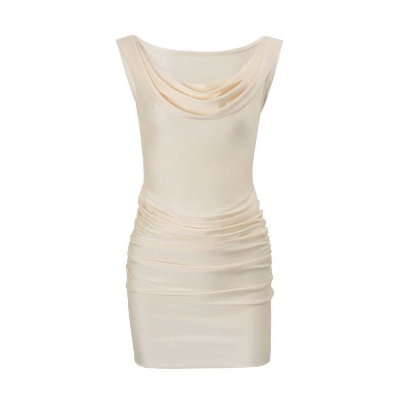 Cowl neck ruched solid mini dress