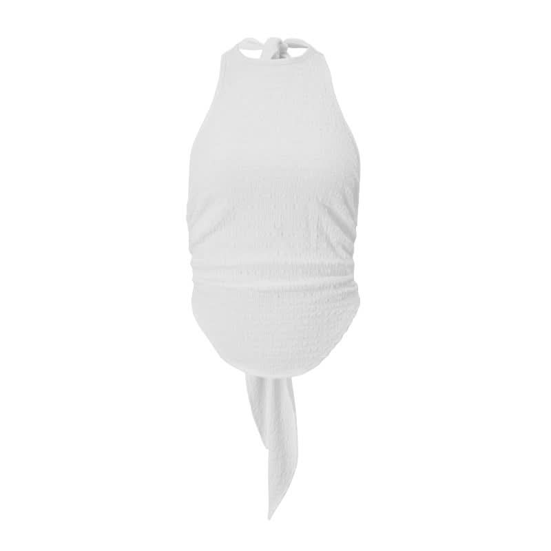 Halter solid backless self tie top