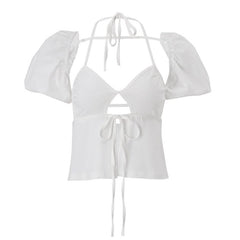 Puff sleeve halter 2 piece top