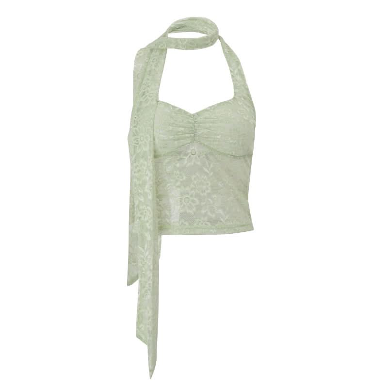 Halter lace v neck backless top