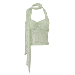 Halter lace v neck backless top