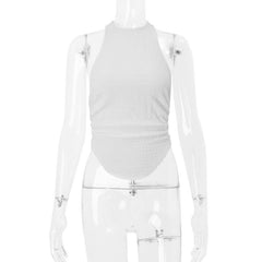 Halter solid backless self tie top