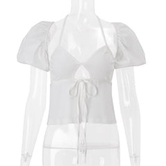 Puff sleeve halter 2 piece top