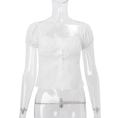 Short sleeve ruched button top