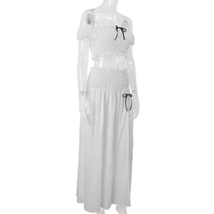 Smocked bowknot ruffle maxi skirt set