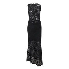 Sleeveless lace hollow out maxi skirt set