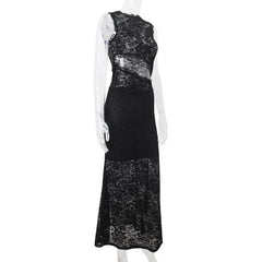 Sleeveless lace hollow out maxi skirt set