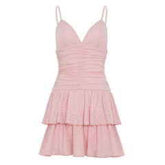 Ruched v neck hollow out bowknot cami cut out mini dress
