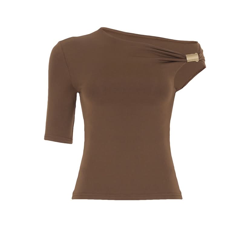 Short sleeve irregular ruched solid top