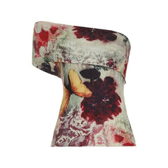One shoulder irregular butterfly print tube top