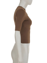 Short sleeve irregular ruched solid top